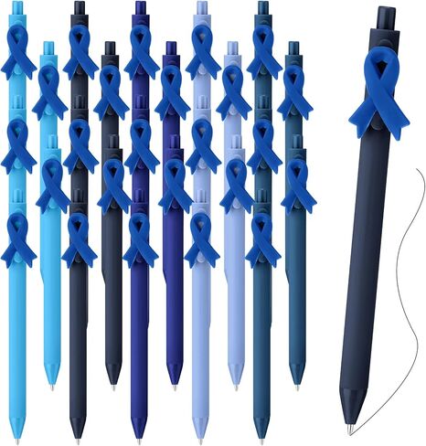 TecUnite 100 Pcs Colon Cancer Awareness Gifts Bulk Blue Ribbon Ballpoint Pens Colon Cancer Autism Awareness Accessories for Charity Donation Public Event Party Favors Office Event Gift in Saudi Arabia