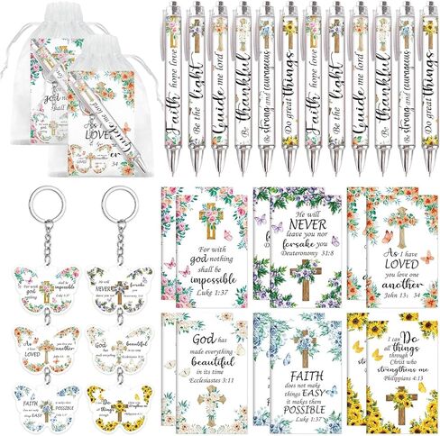 48 Pcs Christian Bulk Gifts for Women Valentines Religious Gift Bible Verse Pens Notebooks Scripture Ballpoint Pens Inspirational Verse Keychains Prizes for Church Office Coworker Supplies(Floral) in Saudi Arabia