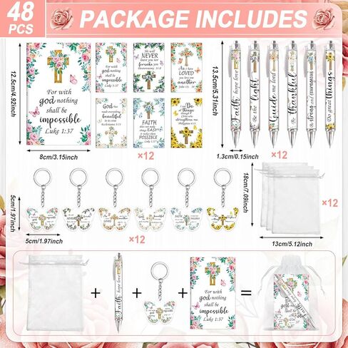 48 Pcs Christian Bulk Gifts for Women Valentines Religious Gift Bible Verse Pens Notebooks Scripture Ballpoint Pens Inspirational Verse Keychains Prizes for Church Office Coworker Supplies(Floral) in Saudi Arabia