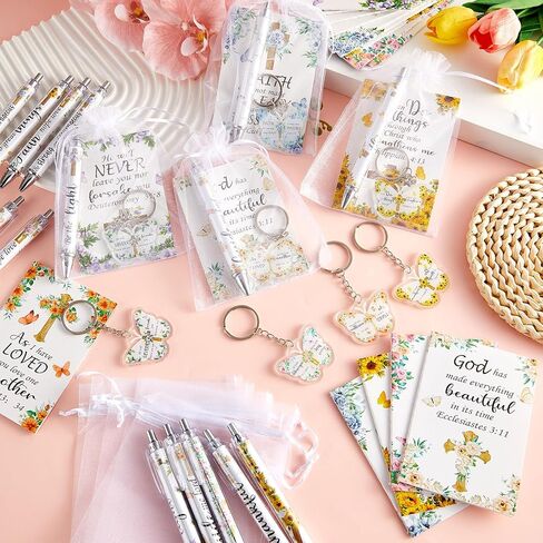48 Pcs Christian Bulk Gifts for Women Valentines Religious Gift Bible Verse Pens Notebooks Scripture Ballpoint Pens Inspirational Verse Keychains Prizes for Church Office Coworker Supplies(Floral) in Saudi Arabia