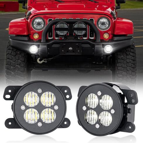 مصابيح ضباب LED متوافقة مع Wrangler JK JKU 07-17 لـ Cherokee 2011-UP للرحلة 2009-2012 للشاحن 2011-2012 لـ Magnum 2005-2008 لـ Chrysler 300 2005-2010 عدسات صفراء in Kuwait