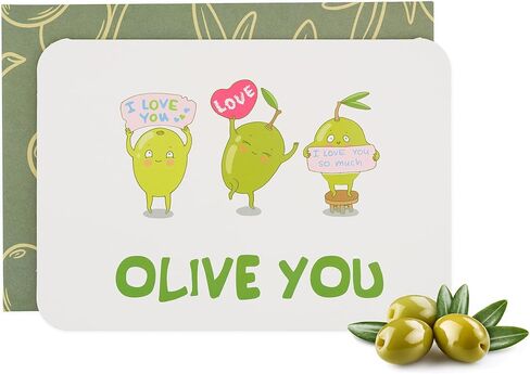 Cute Pun I Love Card with Envelope – “Olive You" – Funny Romantic Greeting Card for Valentines Day, Anniversary, or Birthday | Pairs well with gifts for men and women in Kuwait