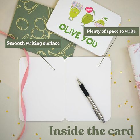 Cute Pun I Love Card with Envelope – “Olive You" – Funny Romantic Greeting Card for Valentines Day, Anniversary, or Birthday | Pairs well with gifts for men and women in Kuwait
