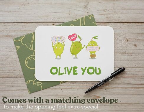 Cute Pun I Love Card with Envelope – “Olive You" – Funny Romantic Greeting Card for Valentines Day, Anniversary, or Birthday | Pairs well with gifts for men and women in Kuwait
