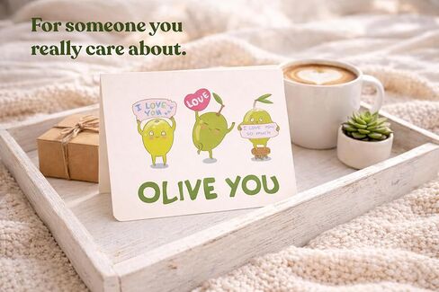 Cute Pun I Love Card with Envelope – “Olive You" – Funny Romantic Greeting Card for Valentines Day, Anniversary, or Birthday | Pairs well with gifts for men and women in Kuwait