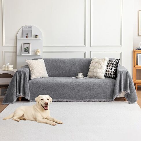 Deep Dream Chenille Sofa Cover, Couch Covers for 3 Cushion Couch, Washable Slipcovers for Sectional l Shaped Dogs Protector Furniture Covers (91" x 134", Dark Gray) in Kuwait