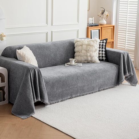 Deep Dream Chenille Sofa Cover, Couch Covers for 3 Cushion Couch, Washable Slipcovers for Sectional l Shaped Dogs Protector Furniture Covers (91" x 134", Dark Gray) in Kuwait