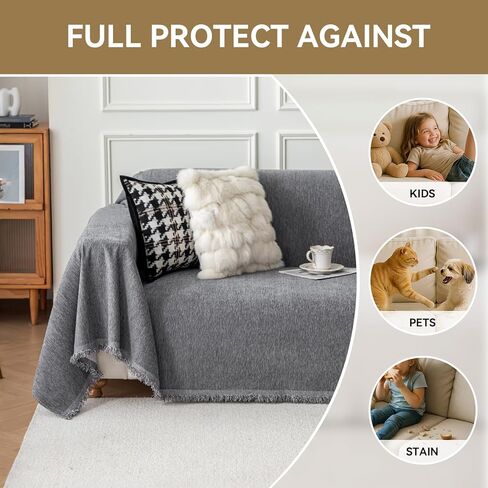 Deep Dream Chenille Sofa Cover, Couch Covers for 3 Cushion Couch, Washable Slipcovers for Sectional l Shaped Dogs Protector Furniture Covers (91" x 134", Dark Gray) in Kuwait