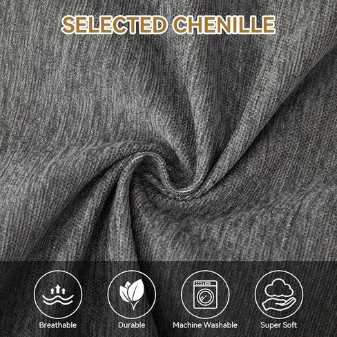 Deep Dream Chenille Sofa Cover, Couch Covers for 3 Cushion Couch, Washable Slipcovers for Sectional l Shaped Dogs Protector Furniture Covers (91" x 134", Dark Gray) in Kuwait