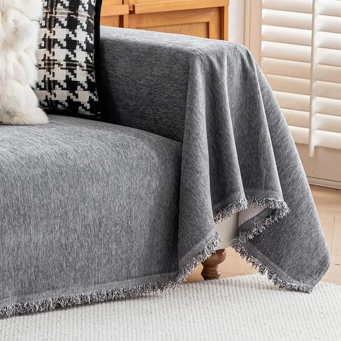 Deep Dream Chenille Sofa Cover, Couch Covers for 3 Cushion Couch, Washable Slipcovers for Sectional l Shaped Dogs Protector Furniture Covers (91" x 134", Dark Gray) in Kuwait