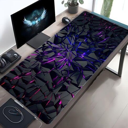 Extra-Large Futuristic Black Mouse Pad with Vibrant Neon Lines Rubber Base & Precision Edge Stitching - Durable Desk Mat for Gaming & Office Decor in Saudi Arabia