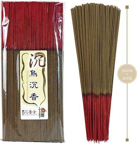 I H INCENSE HOUSE+ - أعواد بخور Wuchen Agarwood Joss 30 سم، 300 جرام (حوالي 380-420 أعواد رفيعة ومنخفضة الدخان) - بخور تقليدي من الخيزران للطقوس والصلاة والعبادة اليومية (1) in Kuwait
