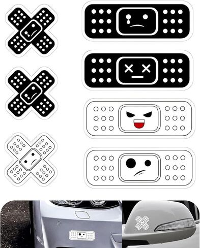 7 قطع من ملصقات ضمادات السيارات، ملصقات لاصقة سيارات كرتونية مضحكة مع شكلين، ملصق ضمادة من الفينيل المقاوم للماء لأضرار السيارة، ملصقات لطيفة لمساعدات الفرقة، ديكور خارجي تلقائي عالمي (أسود) in Kuwait