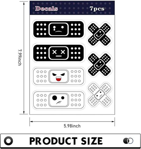 7 قطع من ملصقات ضمادات السيارات، ملصقات لاصقة سيارات كرتونية مضحكة مع شكلين، ملصق ضمادة من الفينيل المقاوم للماء لأضرار السيارة، ملصقات لطيفة لمساعدات الفرقة، ديكور خارجي تلقائي عالمي (أسود) in Kuwait