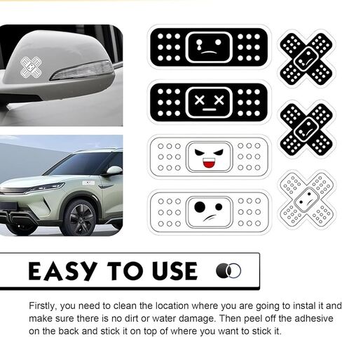 7 قطع من ملصقات ضمادات السيارات، ملصقات لاصقة سيارات كرتونية مضحكة مع شكلين، ملصق ضمادة من الفينيل المقاوم للماء لأضرار السيارة، ملصقات لطيفة لمساعدات الفرقة، ديكور خارجي تلقائي عالمي (أسود) in Kuwait