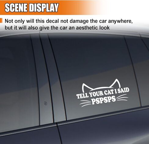 Tell Your Cat I Said Pspsps Car Sticker Decal, 6.2" × 2.7" Waterproof Truck Window Bumper Vinyl Decal, Funny Cute Car Decoration Accessories for Laptop Luggage Computer Phone (1PC) in Saudi Arabia