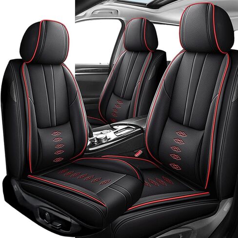 Front Set Leather Seat Covers for Toyota Sienna 1998-2024,Breathable and Waterproof Faux Leather Automotive Seat Cover,Full Wrapping Edge Car Seat Cushion Covers(Black Red,2PCS) in Saudi Arabia