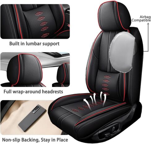 Front Set Leather Seat Covers for Toyota Sienna 1998-2024,Breathable and Waterproof Faux Leather Automotive Seat Cover,Full Wrapping Edge Car Seat Cushion Covers(Black Red,2PCS) in Saudi Arabia
