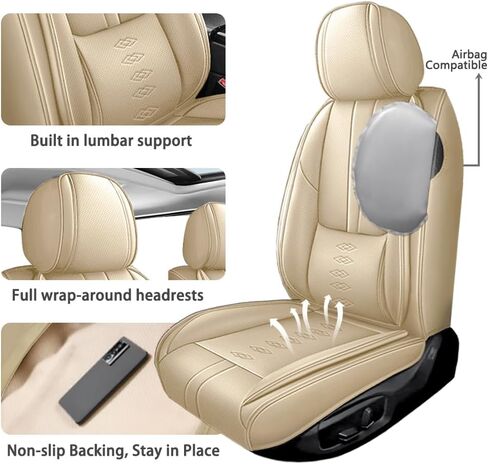 Full Set Seat Cover for Mercedes-Benz GLE 350/GLE 400/GLE 450/GLE 450 Plug-in Hybrid/GLE 450e/GLE 580,Waterproof Full Wrapping Edge Car Seat Covers(Beige,5PCS) in Saudi Arabia