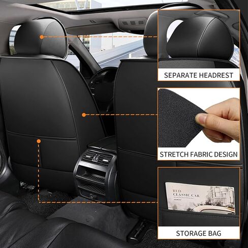 أغطية مقاعد السيارة لسيارة Honda Civic 2003-2026، مجموعة كاملة من 5 مقاعد من جلد نابا الفاخر المقاوم للماء وجيد التهوية ومضاد للانزلاق مع تصميم متوافق مع الوسادة الهوائية (قياسي، أسود وأزرق) in Kuwait