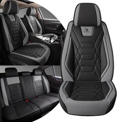 أغطية مقاعد السيارة لسيارة Honda Civic 2003-2026، مجموعة كاملة من 5 مقاعد من جلد نابا الفاخر المقاوم للماء وجيد التهوية ومضاد للانزلاق مع تصميم متوافق مع الوسادة الهوائية (قياسي، أسود وأزرق) in Kuwait