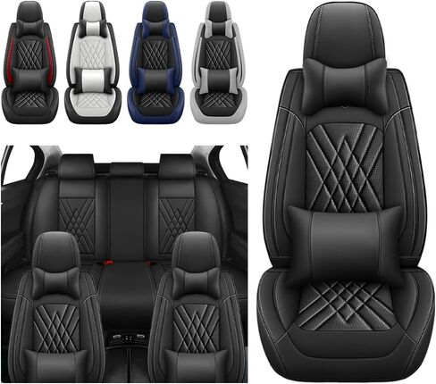 أغطية مقاعد السيارة Kaiweiqin متوافقة مع Ford Mustang 1999-2025، واقيات مقاعد جلد نابا مقاومة للخدش (مجموعة كاملة مع وسادة، أسود أبيض) in Kuwait