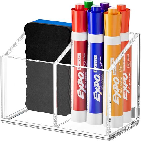 Magnetic Dry Erase Marker Holder for Whiteboard, Non-slip Acrylic Strong Magnet Pen Holder for Desk Fridge Refrigerator, Locker Organizer Storage Accessories,Clear Pencil Cup Marker Organizer in Kuwait