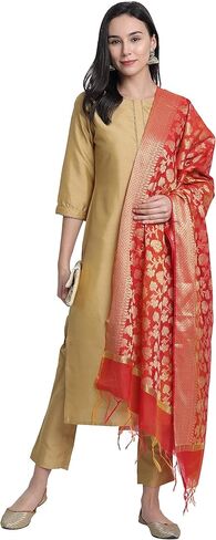 Janasya Indian Women's Gold Solid Festive Wear Kurta Set for Women in Kuwait