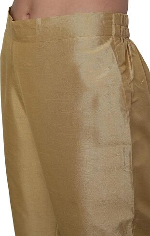 Janasya Indian Women's Gold Solid Festive Wear Kurta Set for Women in Kuwait