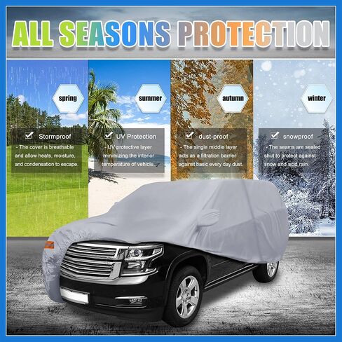 غطاء سيارة SUV لسيارة شيفروليه تاهو 4 أبواب 2007-2024 خارجي مقاوم للماء والشمس والأمطار والرياح والثلج حماية 190T PU مع سحاب باب السائق رمادي ملحقات السيارات in Kuwait