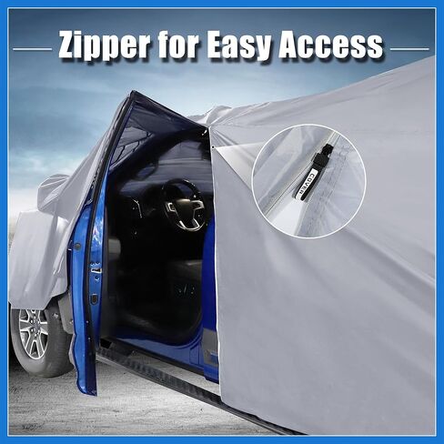 غطاء سيارة SUV لسيارة شيفروليه تاهو 4 أبواب 2007-2024 خارجي مقاوم للماء والشمس والأمطار والرياح والثلج حماية 190T PU مع سحاب باب السائق رمادي ملحقات السيارات in Kuwait