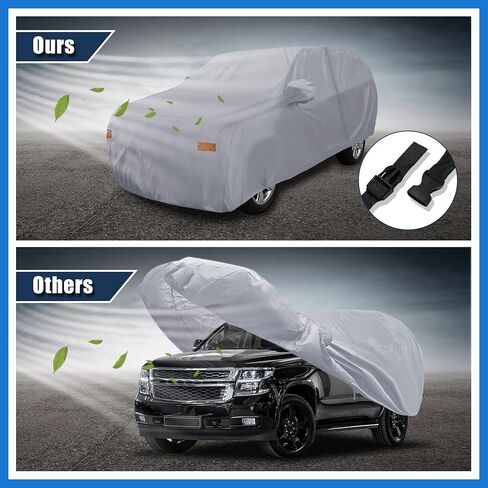 غطاء سيارة SUV لسيارة شيفروليه تاهو 4 أبواب 2007-2024 خارجي مقاوم للماء والشمس والأمطار والرياح والثلج حماية 190T PU مع سحاب باب السائق رمادي ملحقات السيارات in Kuwait