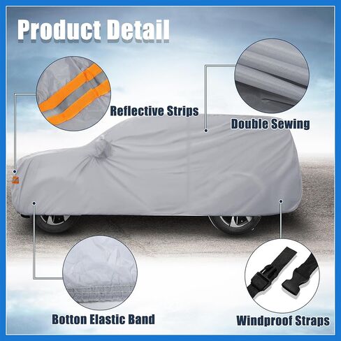 غطاء سيارة SUV لسيارة شيفروليه تاهو 4 أبواب 2007-2024 خارجي مقاوم للماء والشمس والأمطار والرياح والثلج حماية 190T PU مع سحاب باب السائق رمادي ملحقات السيارات in Kuwait