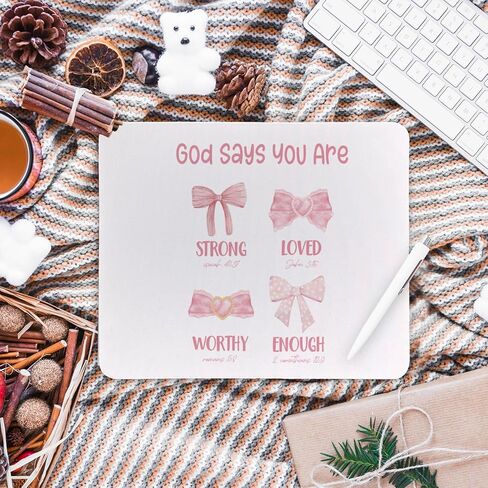 God Says You are Christian Mouse Pad، Preppy Coquette Pink Bow Bible Verse Mouse Pads Mousepad للمنزل والمكتب والنوم والكمبيوتر المحمول ومستلزمات مكتب الكمبيوتر المحمول، هدايا مسيحية للنساء، 8.7 × 7.1 بوصة in Saudi Arabia
