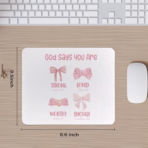 God Says You are Christian Mouse Pad، Preppy Coquette Pink Bow Bible Verse Mouse Pads Mousepad للمنزل والمكتب والنوم والكمبيوتر المحمول ومستلزمات مكتب الكمبيوتر المحمول، هدايا مسيحية للنساء، 8.7 × 7.1 بوصة in Saudi Arabia