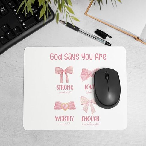 God Says You are Christian Mouse Pad، Preppy Coquette Pink Bow Bible Verse Mouse Pads Mousepad للمنزل والمكتب والنوم والكمبيوتر المحمول ومستلزمات مكتب الكمبيوتر المحمول، هدايا مسيحية للنساء، 8.7 × 7.1 بوصة in Saudi Arabia