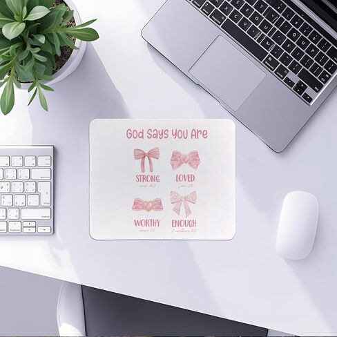 God Says You are Christian Mouse Pad، Preppy Coquette Pink Bow Bible Verse Mouse Pads Mousepad للمنزل والمكتب والنوم والكمبيوتر المحمول ومستلزمات مكتب الكمبيوتر المحمول، هدايا مسيحية للنساء، 8.7 × 7.1 بوصة in Saudi Arabia