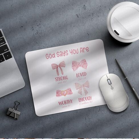 God Says You are Christian Mouse Pad، Preppy Coquette Pink Bow Bible Verse Mouse Pads Mousepad للمنزل والمكتب والنوم والكمبيوتر المحمول ومستلزمات مكتب الكمبيوتر المحمول، هدايا مسيحية للنساء، 8.7 × 7.1 بوصة in Saudi Arabia