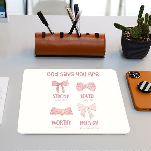 God Says You are Christian Mouse Pad، Preppy Coquette Pink Bow Bible Verse Mouse Pads Mousepad للمنزل والمكتب والنوم والكمبيوتر المحمول ومستلزمات مكتب الكمبيوتر المحمول، هدايا مسيحية للنساء، 8.7 × 7.1 بوصة in Saudi Arabia