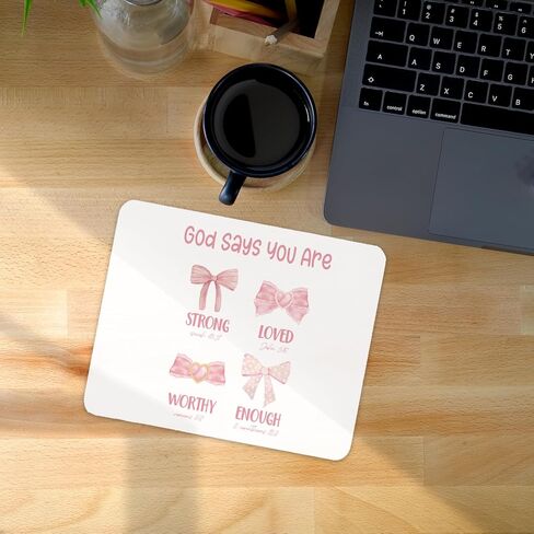 God Says You are Christian Mouse Pad، Preppy Coquette Pink Bow Bible Verse Mouse Pads Mousepad للمنزل والمكتب والنوم والكمبيوتر المحمول ومستلزمات مكتب الكمبيوتر المحمول، هدايا مسيحية للنساء، 8.7 × 7.1 بوصة in Saudi Arabia