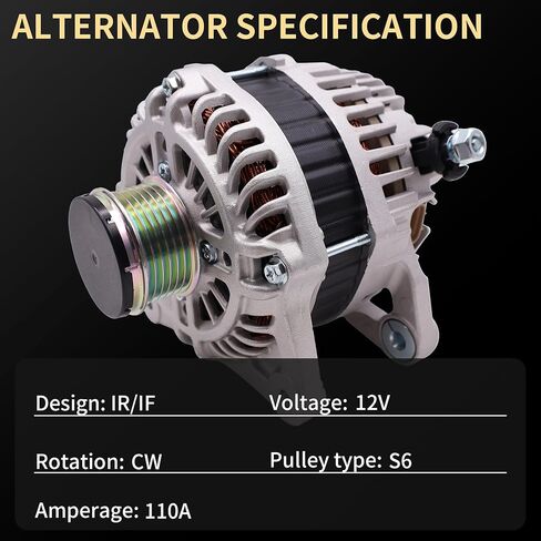 Alternator 12V 110Amp Compatible with Nissan Teana L33 2.5L 2014-, Altima L33 2.5L 2012-Present, Maxima 2016-, Murano 2016- – High Output Automotive Replacement 23100-3TA1B Charging Generator Assembly in Kuwait