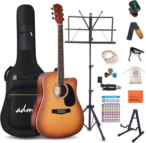 ADM جيتار صوتي للمبتدئين البالغين، 41 بوصة للأطفال والطلاب Cutaway Acustica Guitarra Starter Bundle Kit دروس مجانية مع حقيبة أزعج، موالف، شماعة جيتار، كابو، حزام، يختار، سلاسل إضافية، أخضر in Kuwait