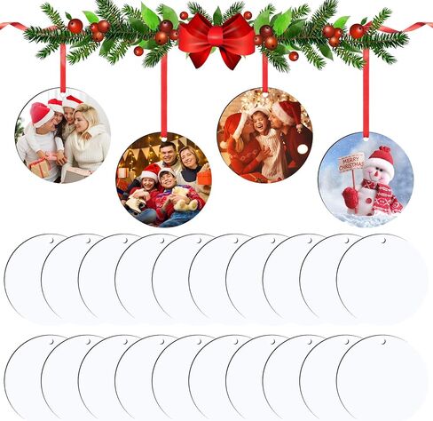 Christmas Sublimation Blank Pendants Double Side MDF Personalized Blank Bulk Heat Transfer Blank Hanging Pendant White Sublimation Ornament with Red Ribbon for DIY Decor Craft 12 Pieces (Rectangle) in Kuwait