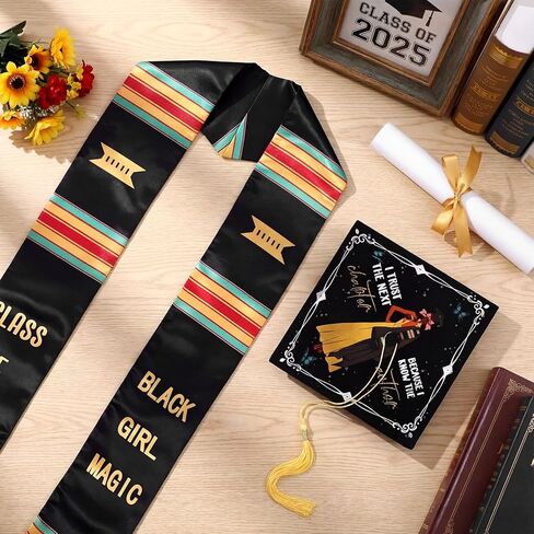 2026 Kente التخرج سرق وقبعة فتاة سوداء سحرية سرق وشاح أفريقي تحفيزي ملهم مخصص للنساء in Kuwait