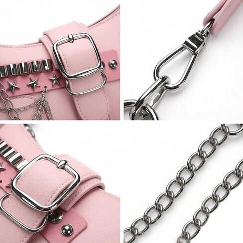 Y2k Gothic Pink Mini Shoulder Bag Set with Sunglasses, Star Hair Clips & Strawberry Keychain - Complete Kawaii Aesthetic Accessory Kit for Women in Saudi Arabia
