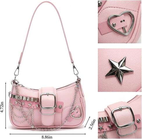 Y2k Gothic Pink Mini Shoulder Bag Set with Sunglasses, Star Hair Clips & Strawberry Keychain - Complete Kawaii Aesthetic Accessory Kit for Women in Saudi Arabia