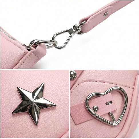 Y2k Gothic Pink Mini Shoulder Bag Set with Sunglasses, Star Hair Clips & Strawberry Keychain - Complete Kawaii Aesthetic Accessory Kit for Women in Saudi Arabia