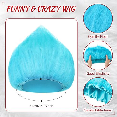 Halloween Wig Glove Costume Set for Adult Included Funny Crazy Wig Long Elbow Gloves for Halloween Cosplay Party (Sky Blue, Red) in Saudi Arabia