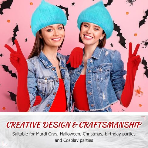 Halloween Wig Glove Costume Set for Adult Included Funny Crazy Wig Long Elbow Gloves for Halloween Cosplay Party (Sky Blue, Red) in Saudi Arabia