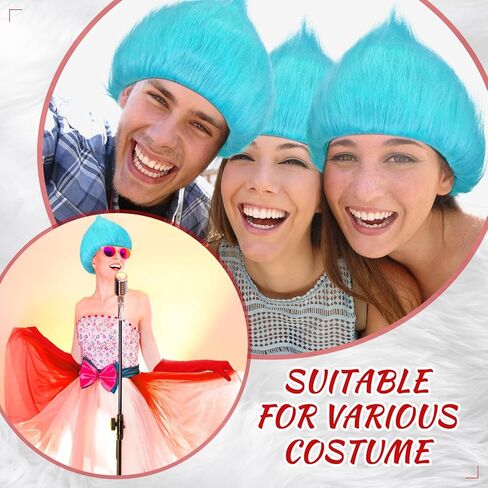 Halloween Wig Glove Costume Set for Adult Included Funny Crazy Wig Long Elbow Gloves for Halloween Cosplay Party (Sky Blue, Red) in Saudi Arabia
